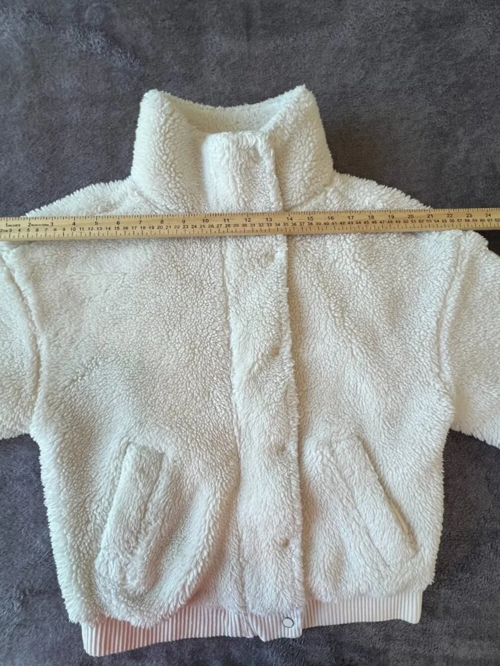 ALO YOGA Sherpa Varsity Bomber Jacket Size Small Ivory Off White Full Zip Coat